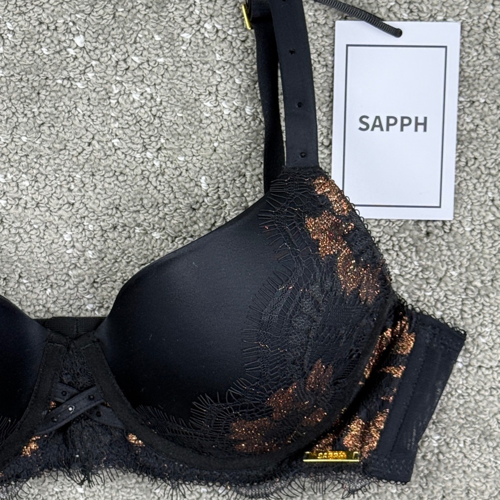 SAPPH‎ Hanna Bra 75B 34B NWT Black Bronze Lace Padded Underwire T-Shirt